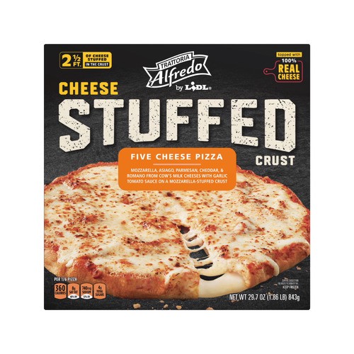 slide 1 of 1, Trattoria Alfredo frozen cheese stuffed crust pizza, five cheese, 29.7 oz