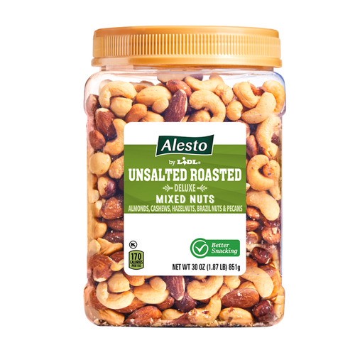 slide 1 of 1, Alesto unsalted roasted deluxe mixed nuts, 30 oz