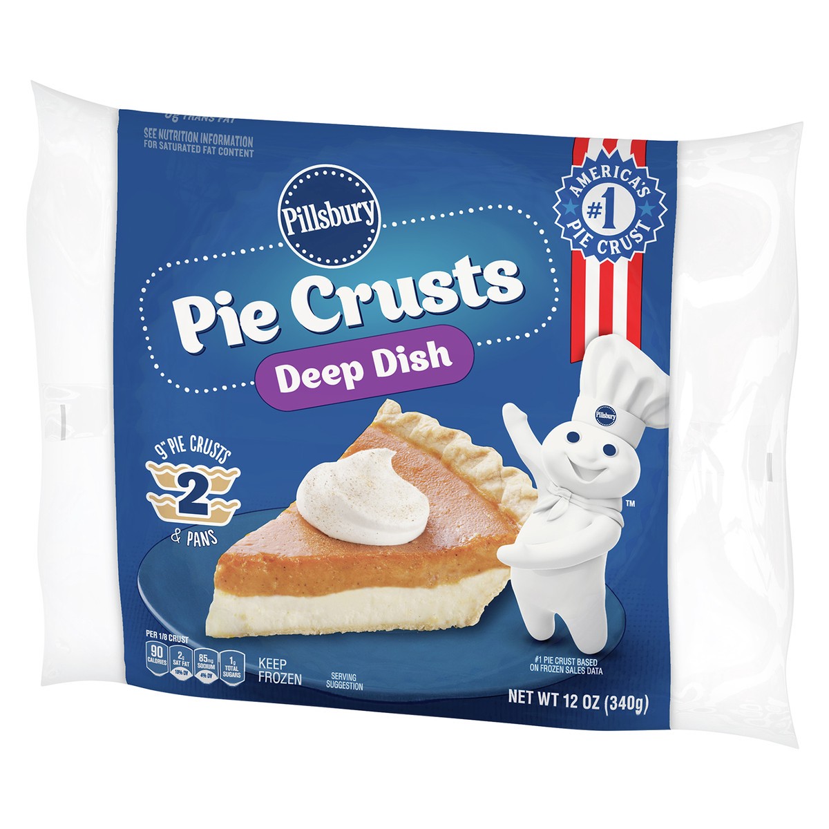 slide 2 of 9, Pillsbury Frozen Pie Crust, Deep Dish, Two 9-Inch Pie Crusts & Pans, 2 ct, 12 oz, 12 oz