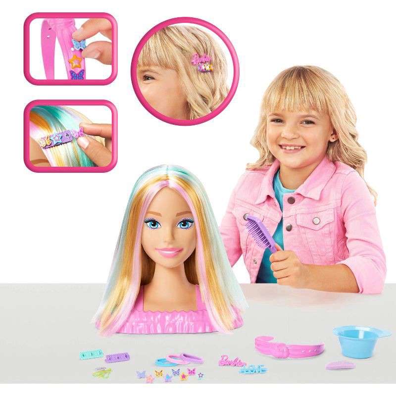 slide 3 of 6, Barbie Doll Styling Head, Blonde Hair with 20+ Styling Accessories, 1 ct
