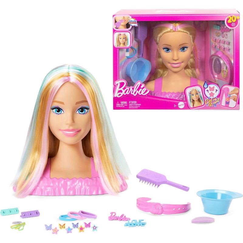 slide 1 of 6, Barbie Doll Styling Head, Blonde Hair with 20+ Styling Accessories, 1 ct