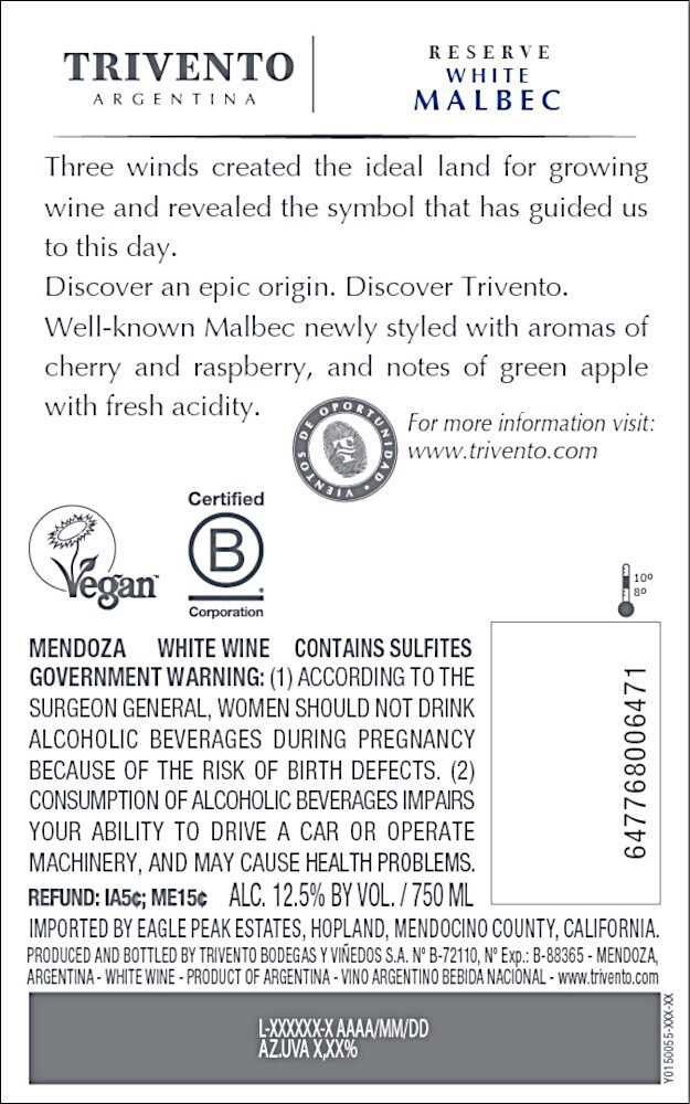 slide 2 of 6, Trivento Bodegas y Vinedos White Reserve Malbec 750 ml, 1 ct