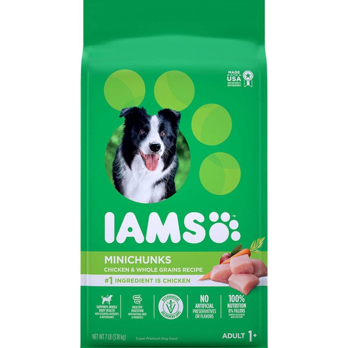 slide 1 of 1, Iams Dog Food, Chicken & Whole Grains Recipe, Mini Chunks, Adult (1+), 7 lb