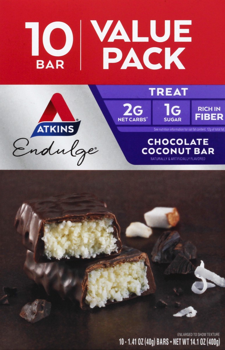 slide 1 of 9, Atkins Nutritional Chocolate Coconut Bar, 14.1 oz