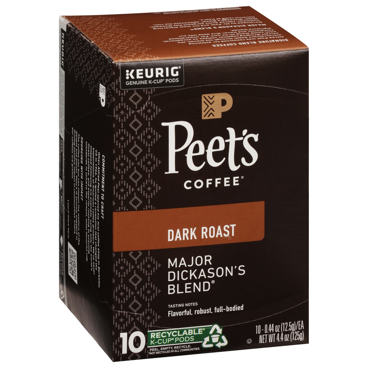 slide 6 of 9, Peet's Coffee, Major Dickason's Dark Roast K-Cup Coffee Pods - 10ct Carton, 10 ct