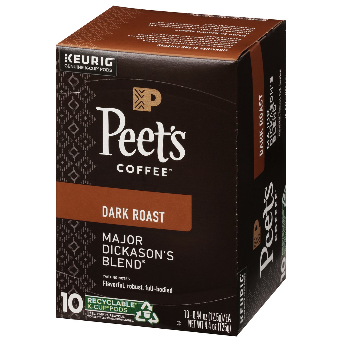 slide 5 of 9, Peet's Coffee, Major Dickason's Dark Roast K-Cup Coffee Pods - 10ct Carton, 10 ct