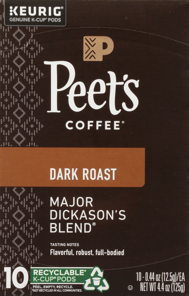 slide 2 of 9, Peet's Coffee, Major Dickason's Dark Roast K-Cup Coffee Pods - 10ct Carton, 10 ct