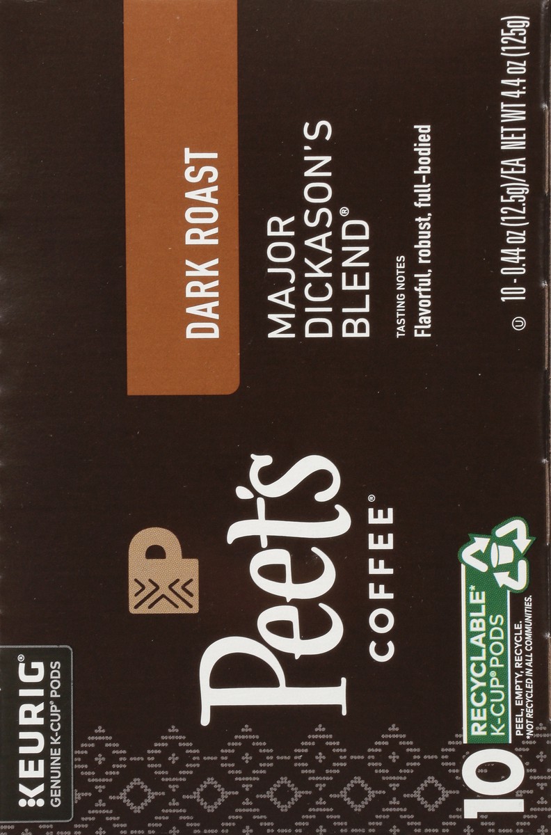 slide 3 of 9, Peet's Coffee, Major Dickason's Dark Roast K-Cup Coffee Pods - 10ct Carton, 10 ct