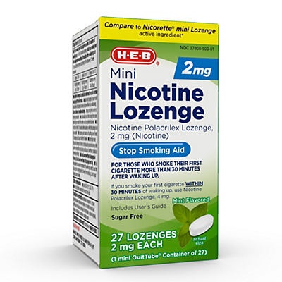 slide 1 of 1, H-E-B 2 mg Mini Nicotine Lozenge, 27 ct