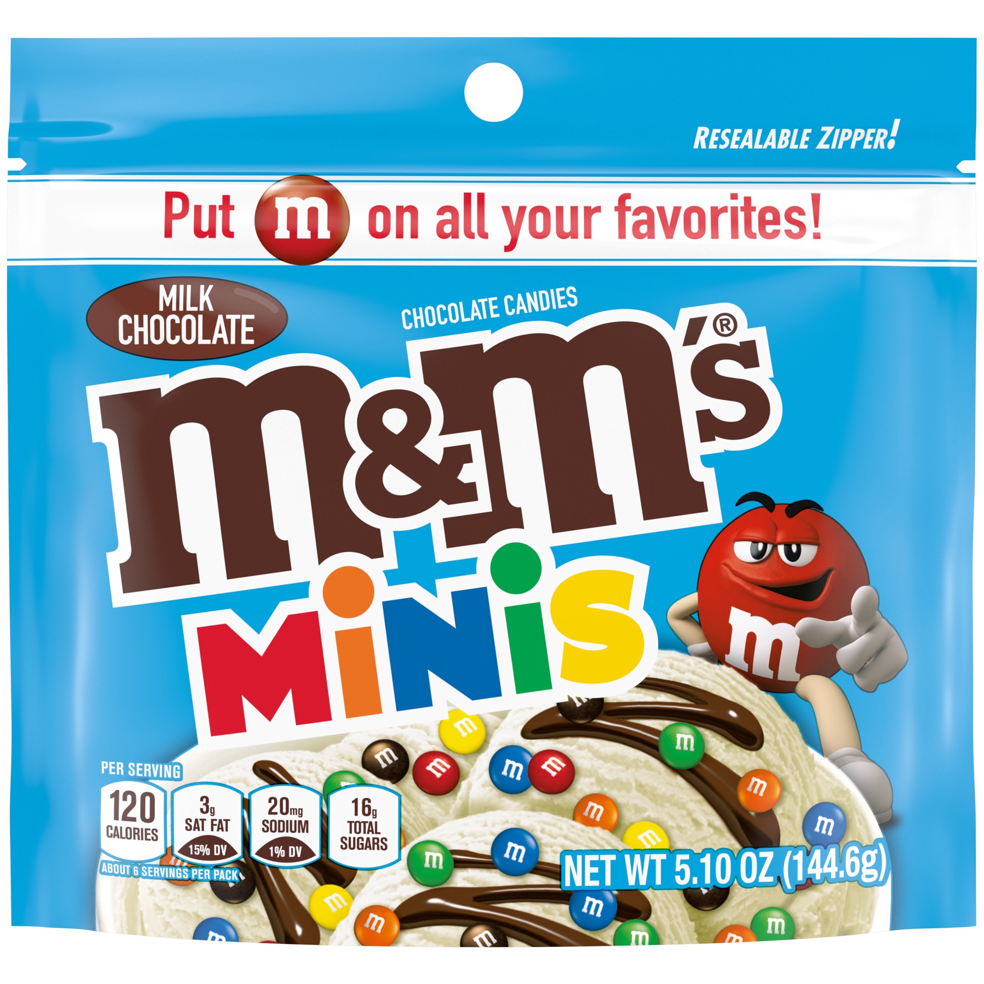 slide 1 of 8, M&M's MINIS Milk Chocolate Candy, Grab & Go Size, 5.1 oz Bag, 5.1 oz