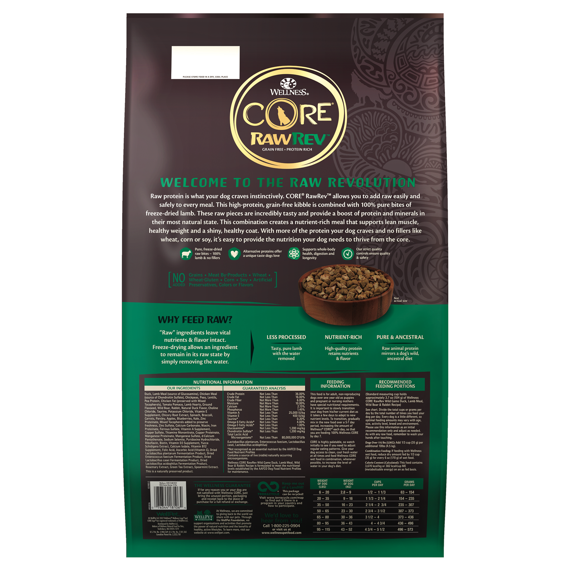 slide 3 of 5, Wellness CORE+ (Formerly RawRev) Natural Grain Free Dry Dog Food, Wild Game Duck, Wild Boar & Rabbit with Freeze Dried Lamb, 10-Pound Bag, 1 ct