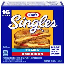 Kraft Singles 2% Milk Reduced Fat American Slices, 16 ct Pack