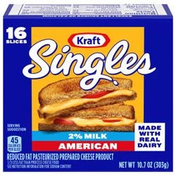Kraft Singles American Cheese Slices with 2% Milk, 16 ct Pack