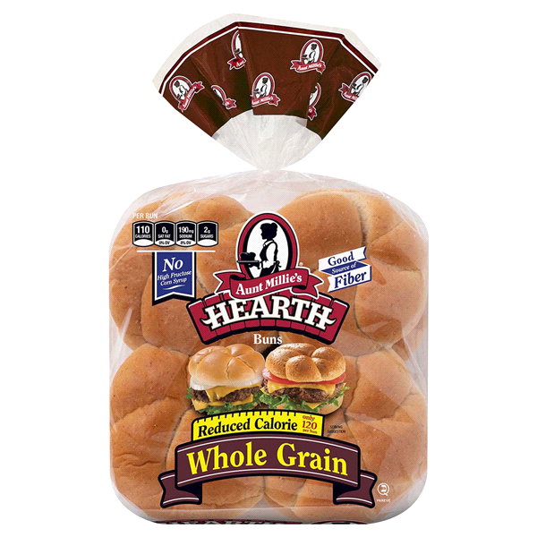 slide 1 of 1, Aunt Millie's Hearth Whole Grain Reduced Calorie Hamburger Buns, 8 ct; 17 oz