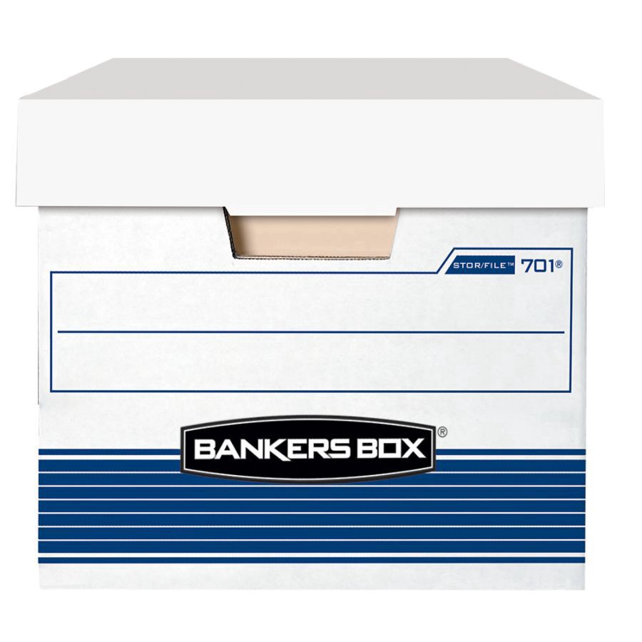 slide 2 of 4, Bankers Box Stor/File 65% Recycled Storage Boxes, Lift-Off Lid, Letter, White/Blue, 4 ct; 24 in x 12 in x 10 in
