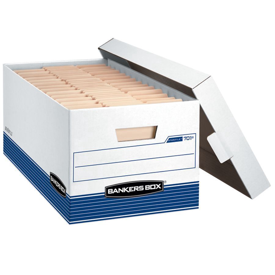slide 3 of 4, Bankers Box Stor/File 65% Recycled Storage Boxes, Lift-Off Lid, Letter, White/Blue, 4 ct; 24 in x 12 in x 10 in
