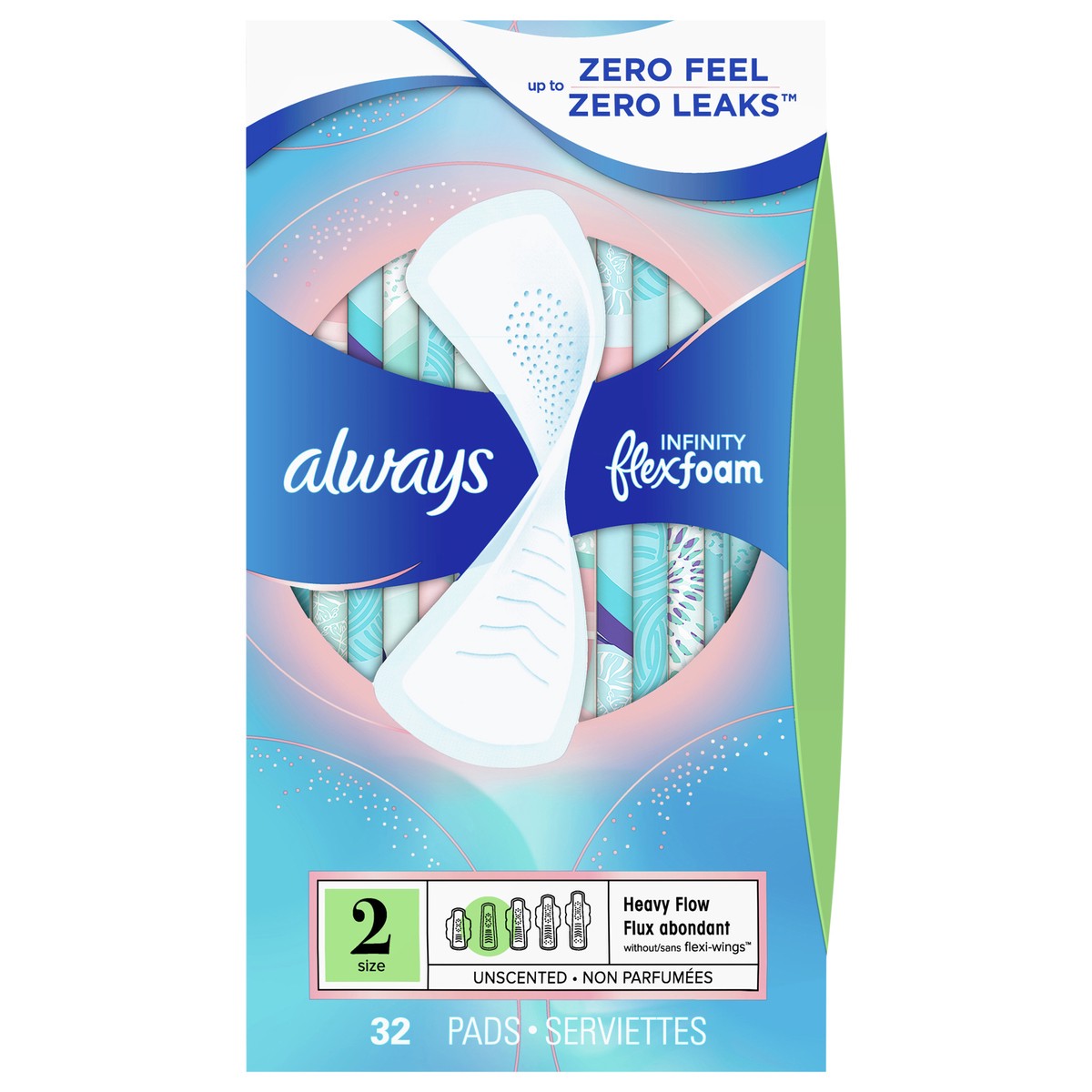 slide 1 of 2, Always Infinity Feminine Pads for Women, Size 2, Heavy, without wings, Unscented, 32 CT, 32 ct