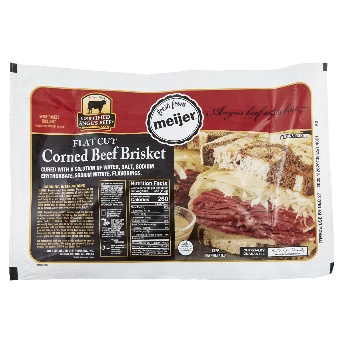 slide 1 of 1, FRESH FROM MEIJER Certified Angus Beef Flat Cut Corned Beef Brisket, per lb