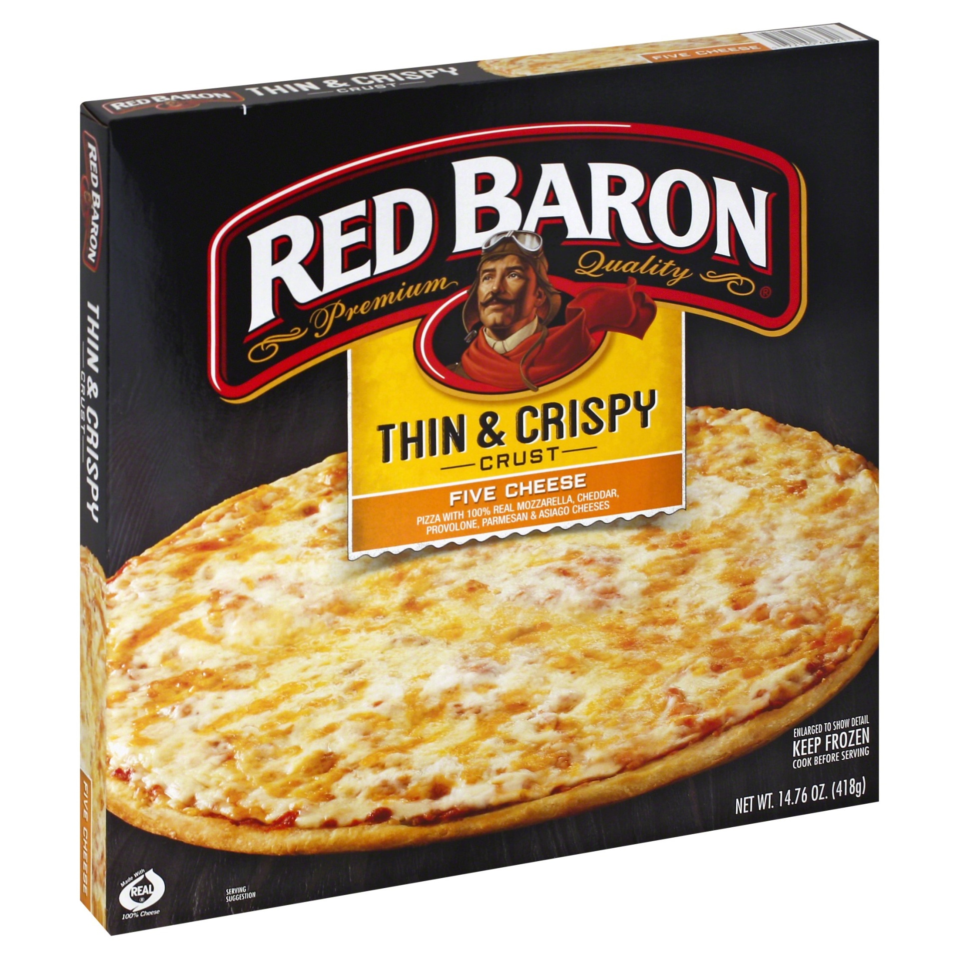 slide 1 of 4, Red Baron Fire Baked Thin Crust 5-Cheese Pizza, 14.76 oz