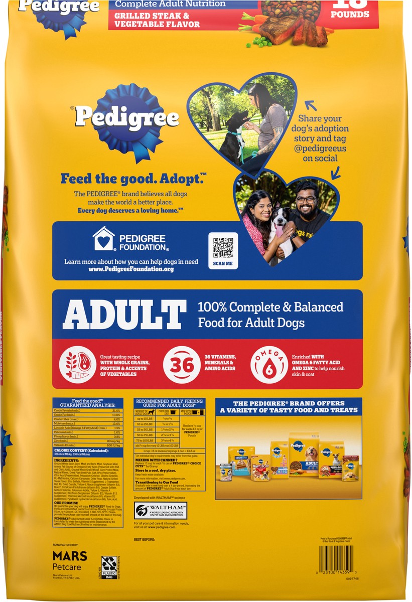 slide 13 of 15, Pedigree Adult Grilled Steak & Vegetable Flavor Food for Dogs 18 lb, 18 lb