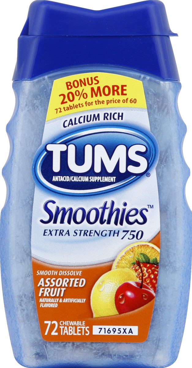 slide 2 of 3, Tums Assorted Fruit Antacid Smoothies Bonus Size, 72 ct