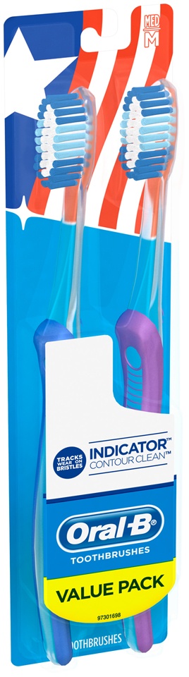 slide 1 of 1, Oral-B Indicator Contour Clean Medium Bristle Toothbrush, 2 ct