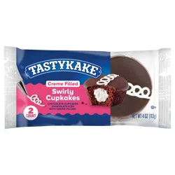 Tastykake Swirly Chocolate Cupkakes, Individually Wrapped Creme Filled Chocolate Cupcakes, 4 oz, 2 Count