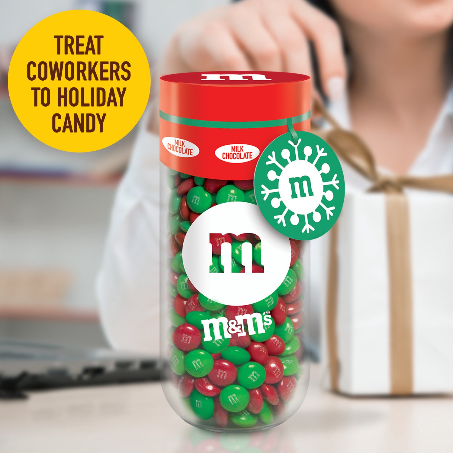 slide 8 of 8, M&M's Milk Chocolate Christmas Candy Gift 13-Ounce Jar, 13 oz