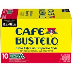 Café Bustelo Espresso Style Dark Roast Coffee, Keurig K-Cup pods, 10 Count Box