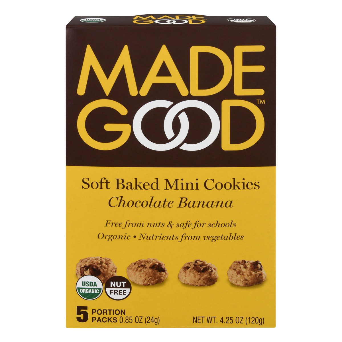 slide 1 of 10, MadeGood Mini Chocolate Banana Cookies, 4.25 oz