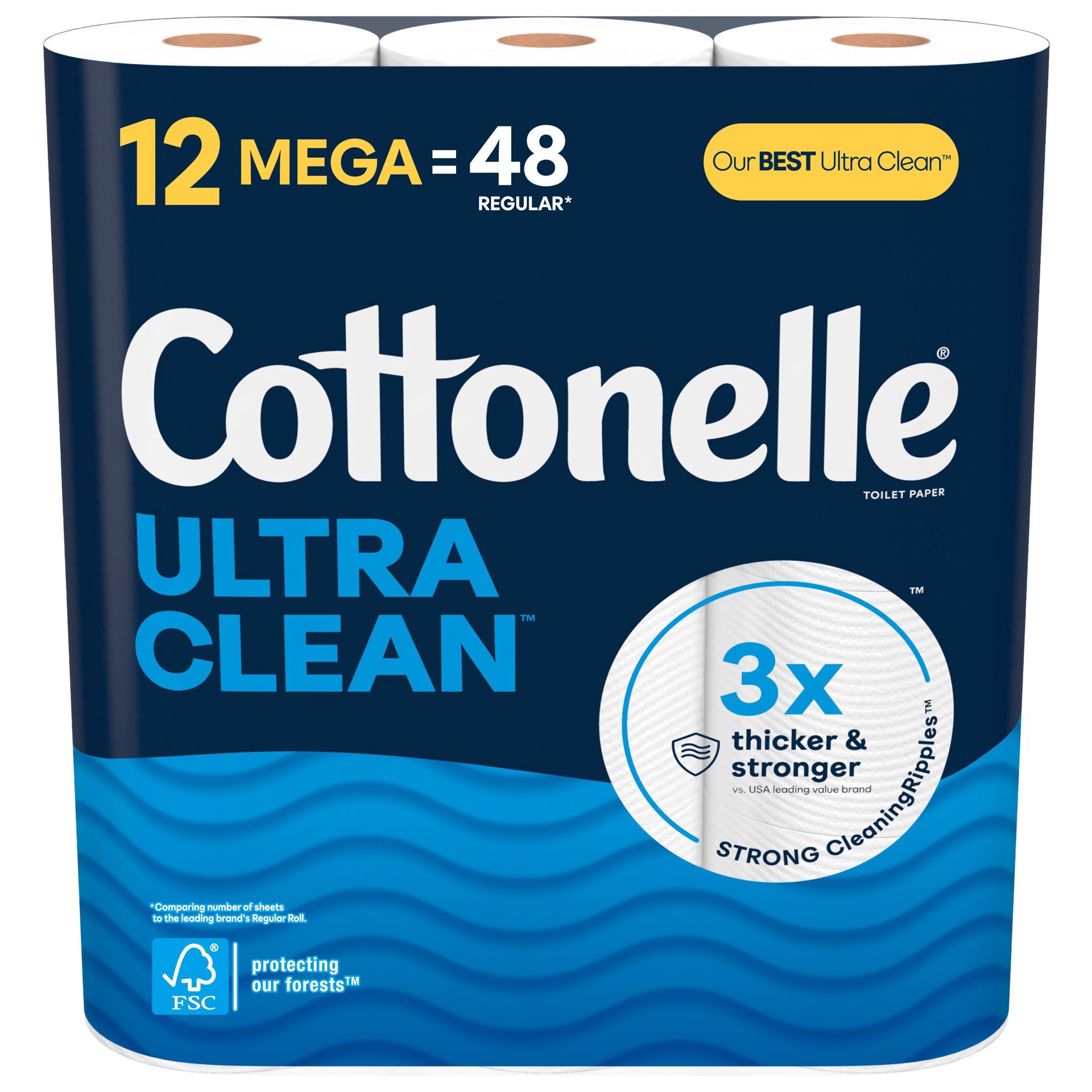 slide 1 of 1, Cottonelle Ultra Clean Toilet Paper, Strong Toilet Tissue, 12 Mega Rolls (12 Mega Rolls = 48 Regular Rolls), 284 Sheets Per Roll, 12 ct