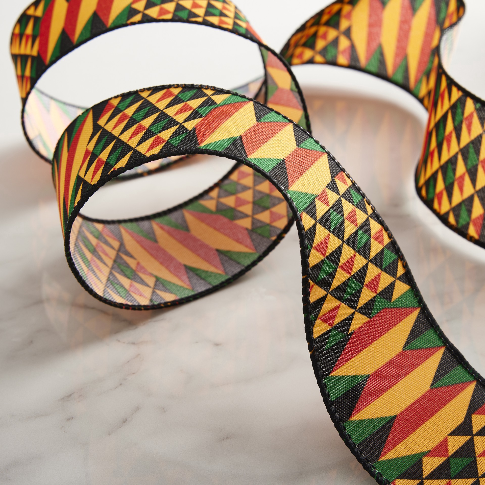 slide 3 of 4, 2.5" X 3yd. Faux Linen Wired Geometric Ribbon By Celebrate It, 2.5 in x 3 yd