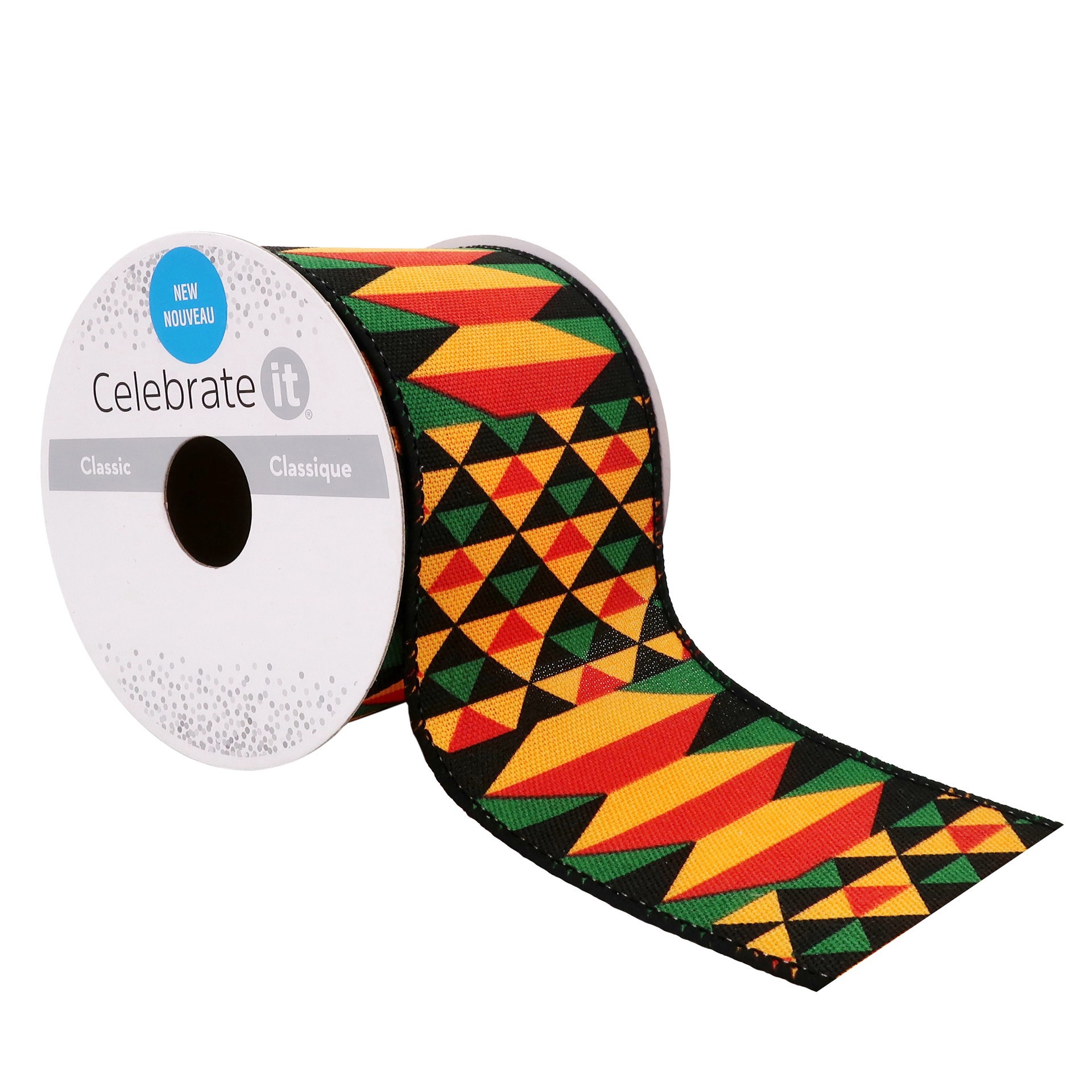 slide 4 of 4, 2.5" X 3yd. Faux Linen Wired Geometric Ribbon By Celebrate It, 2.5 in x 3 yd