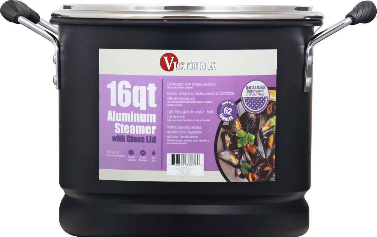 slide 4 of 11, Victoria 16 Quart Aluminum Steamer with Glass Lid 1 ea, 16 qt