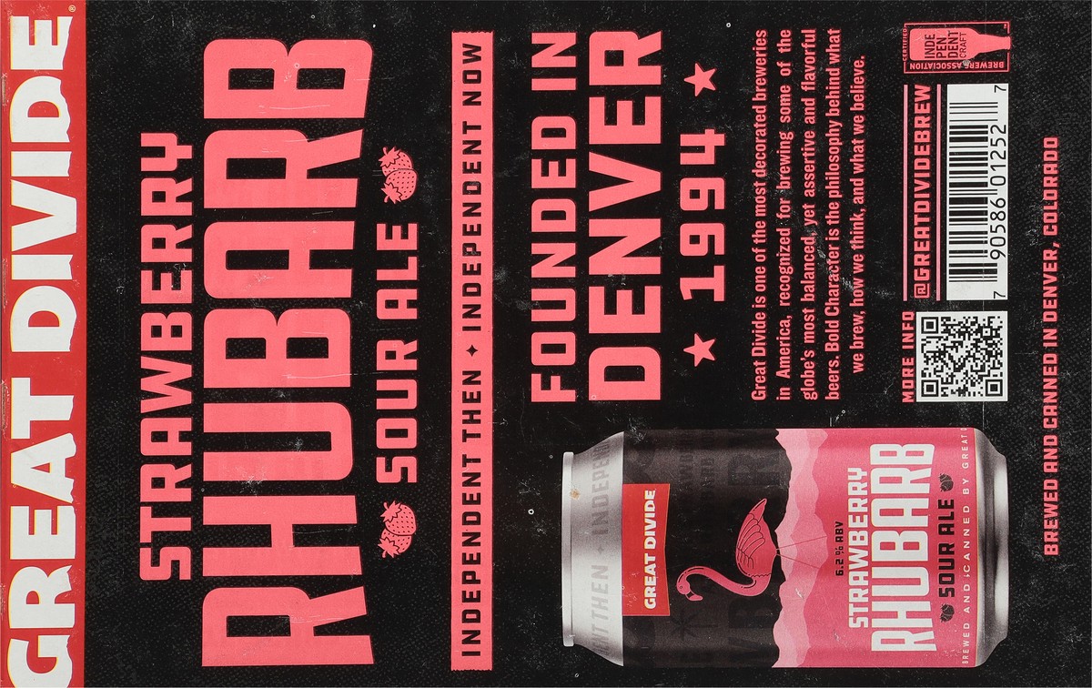 slide 9 of 9, Great Divide Brewing Co. Great Divide Strawberry Rhubarb Beer 6 Pack 12 Ounce Cans, 72 oz