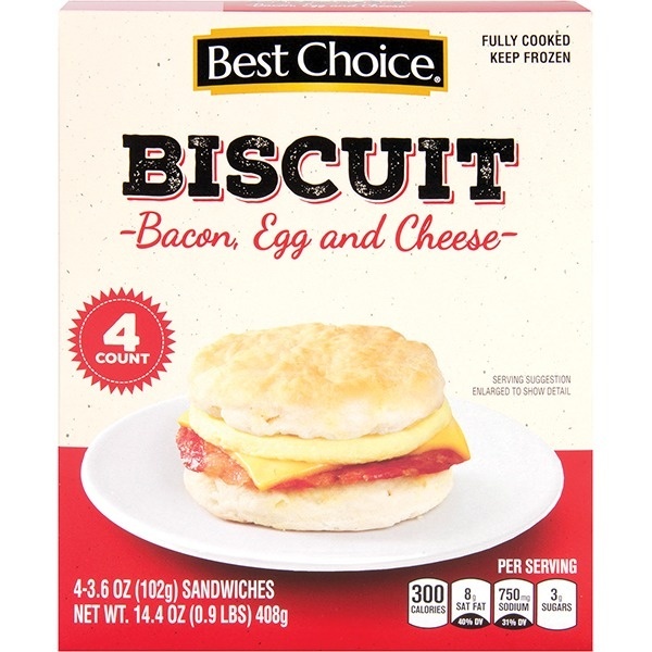 slide 1 of 1, Best Choice Bacon, Egg, and Cheese Biscuit, 4 ct; 3.6 oz