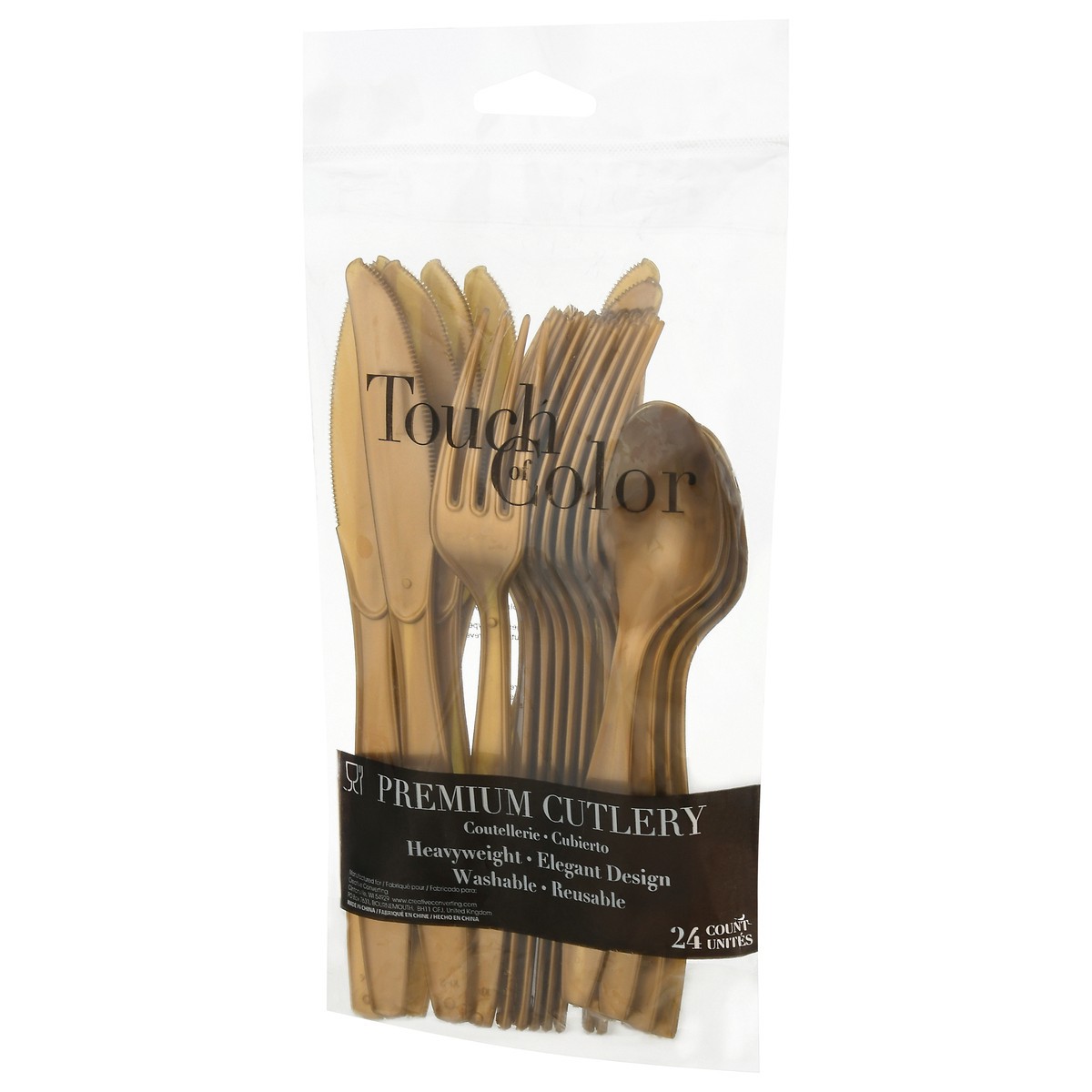 slide 2 of 10, Touch of Color Premium Glittering Gold Cutlery 24 Pieces, 24 ct