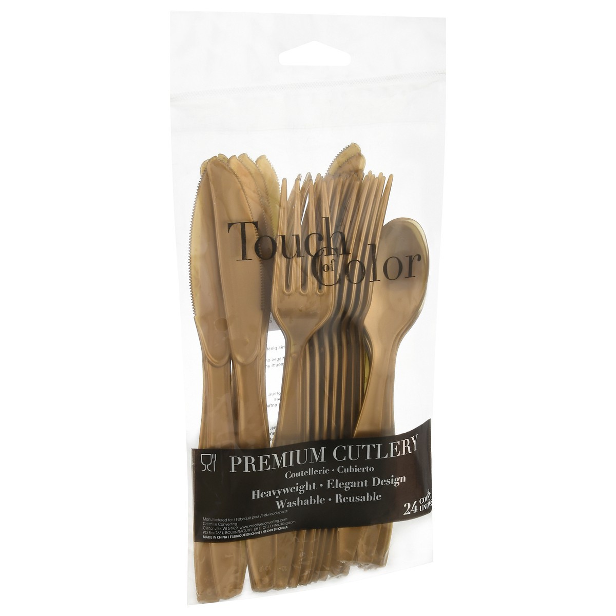 slide 10 of 10, Touch of Color Premium Glittering Gold Cutlery 24 Pieces, 24 ct