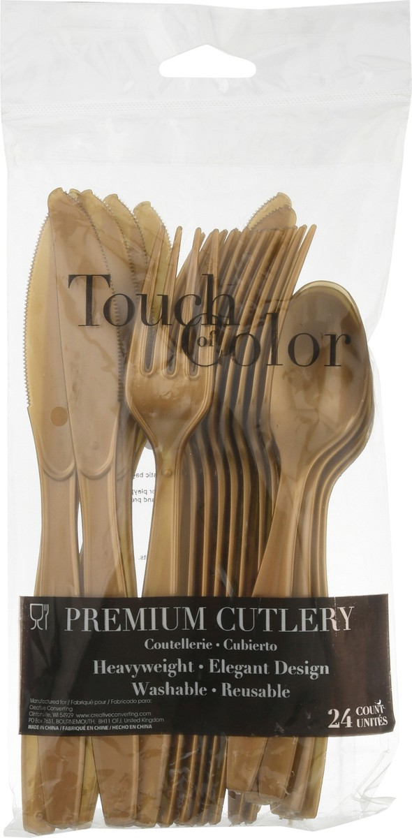 slide 7 of 10, Touch of Color Premium Glittering Gold Cutlery 24 Pieces, 24 ct