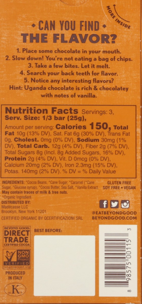 slide 9 of 12, Beyond Good 73% Cocoa Uganda Salted Caramel Chocolate 2.64 oz, 2.64 oz