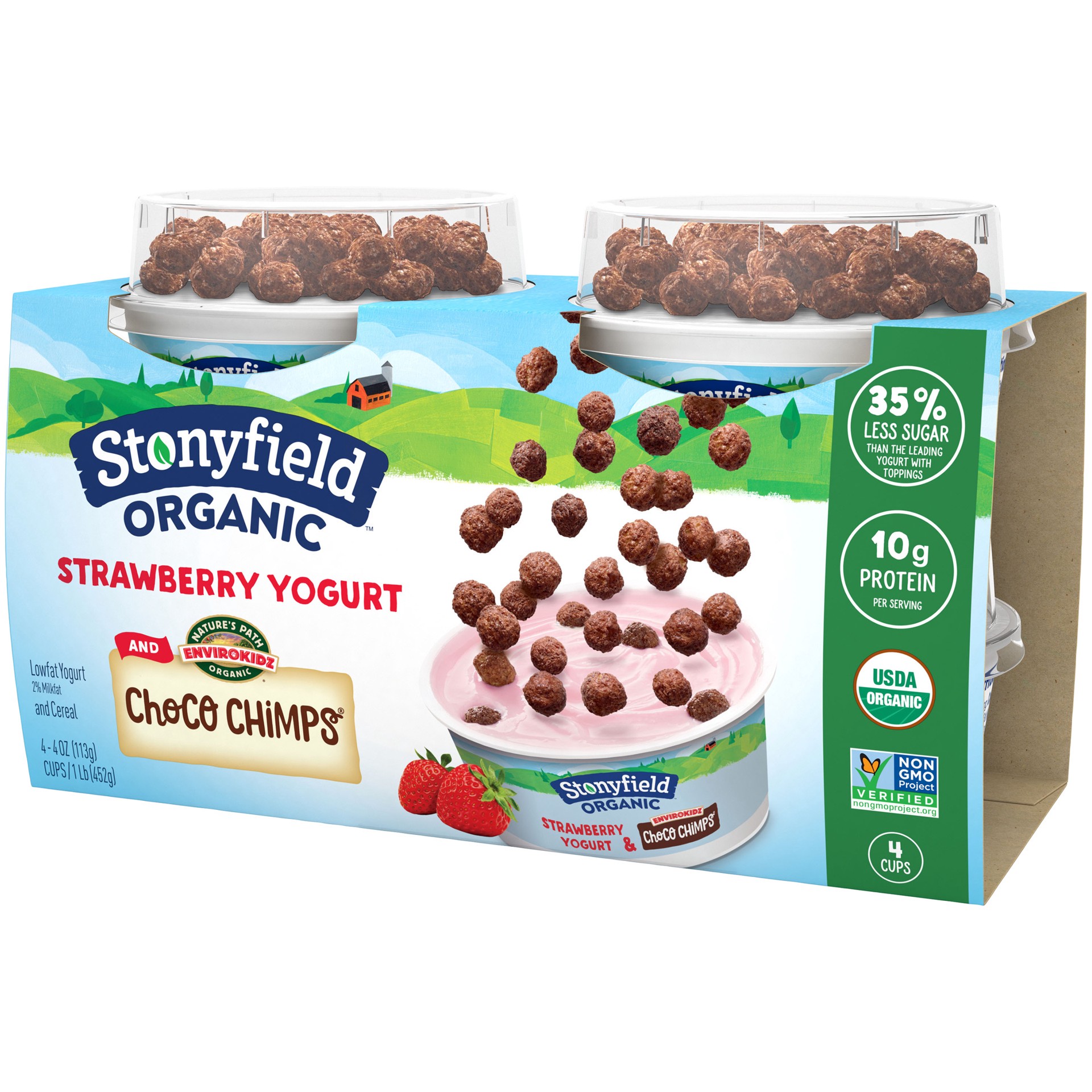 slide 1 of 5, Stonyfield Organic Choco Chimps Strawberry Lowfat Yogurt 4-4 oz. Cups, 1 lb