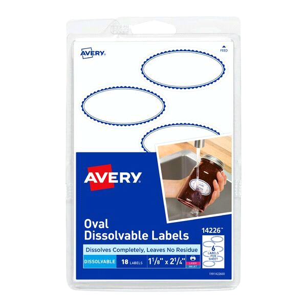 slide 1 of 1, Avery Dissolvable Oval Labels 14226, 18 ct