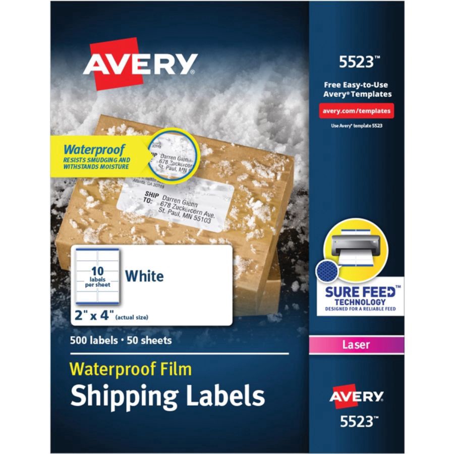 slide 8 of 10, Avery Weatherproof Laser Mailing Labels with Trueblock Technology, 5523, White, 500 ct