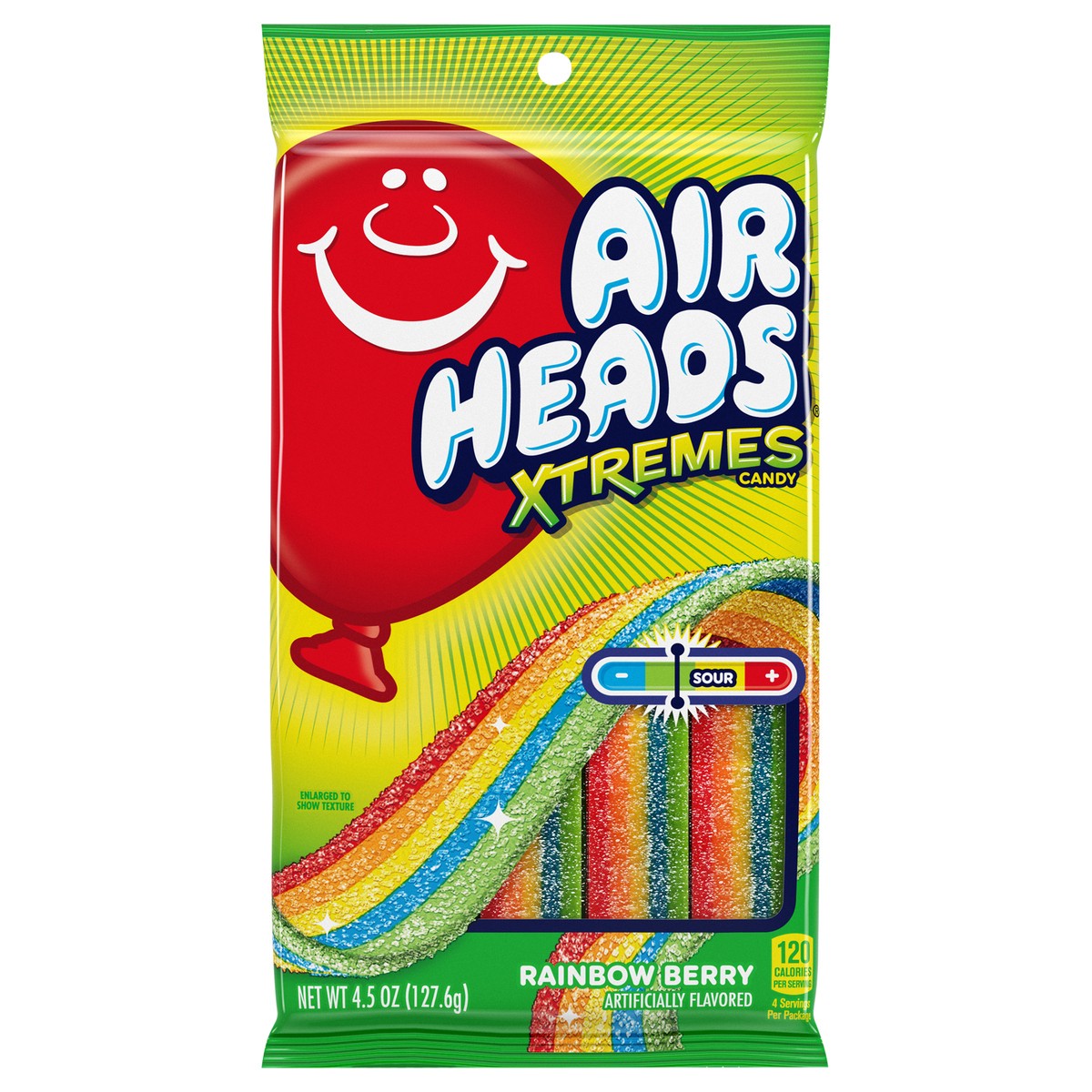slide 1 of 3, Airheads Xtremes Sweetly Sour Candy Belts Peg Bag, Rainbow Berry flavor, 4.5 Ounce, 4.5 oz