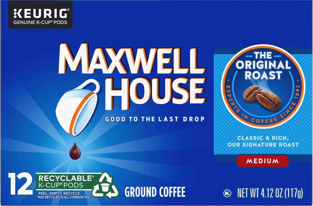 slide 8 of 9, Maxwell House Original Roast Medium Roast K-Cup Coffee Pods, 12 ct. Box, 12 ct