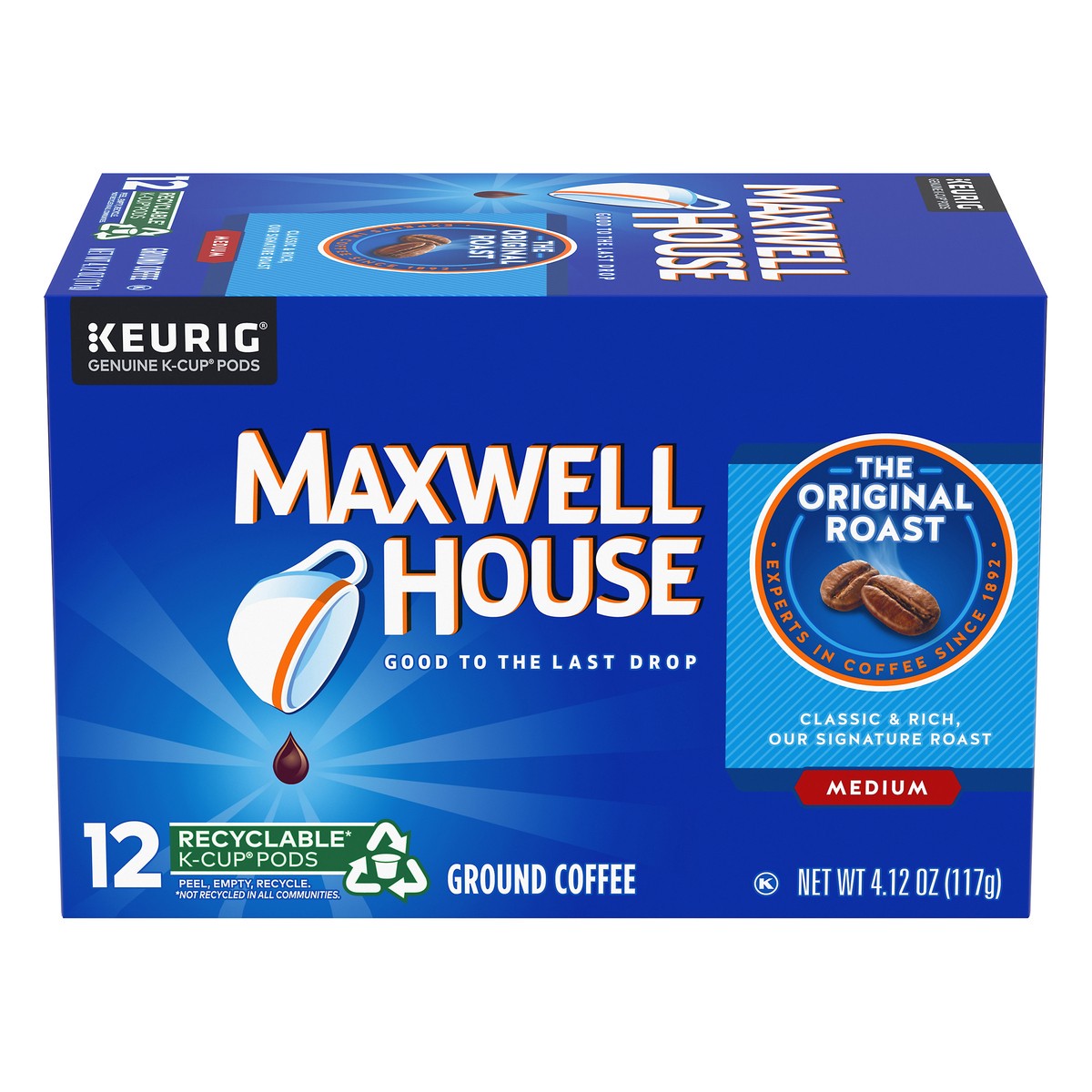 slide 1 of 9, Maxwell House Original Roast Medium Roast K-Cup Coffee Pods, 12 ct. Box, 12 ct