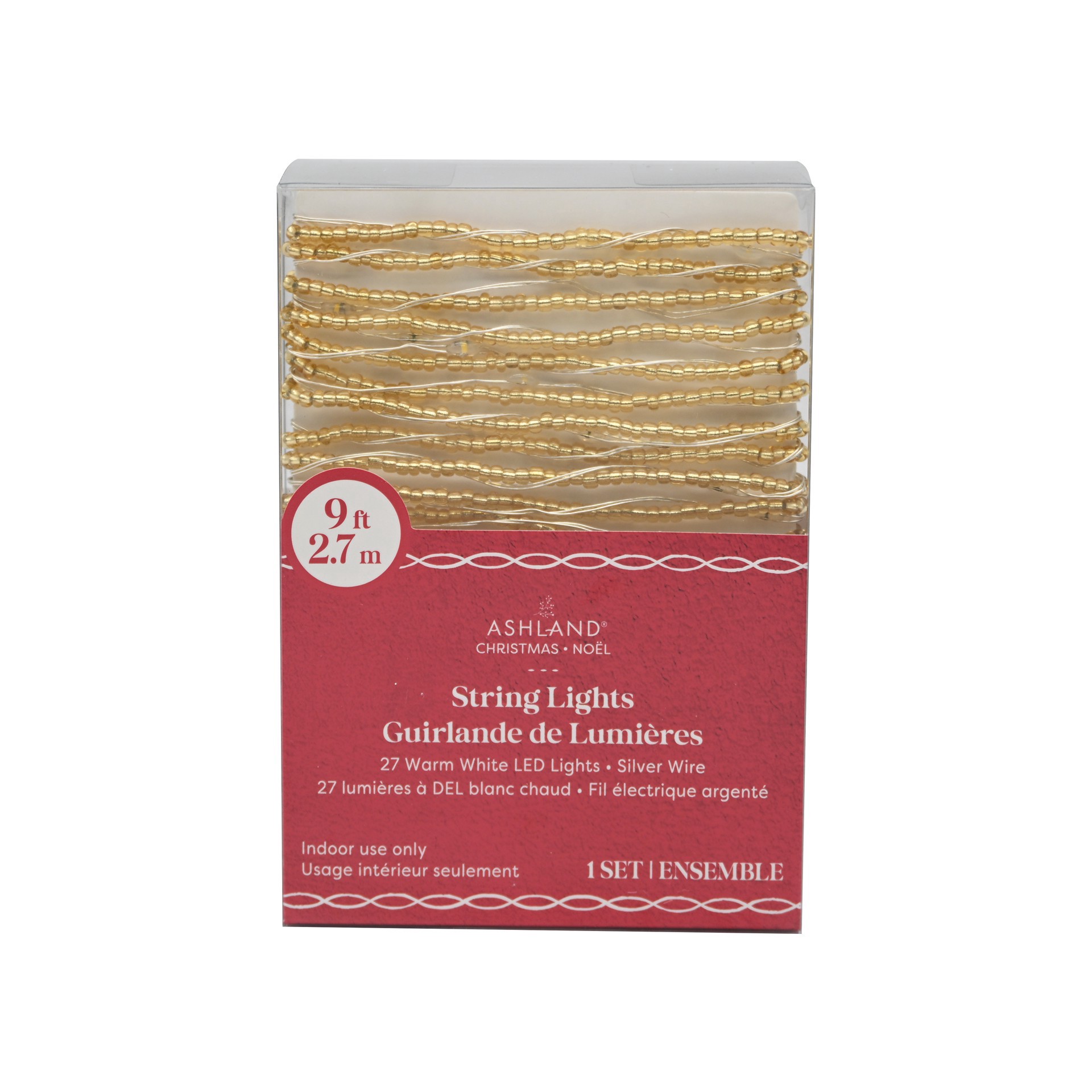 slide 2 of 3, 27ct. Warm White Led Gold Bead String Lights On Silver Wire By Ashland, 27 ct