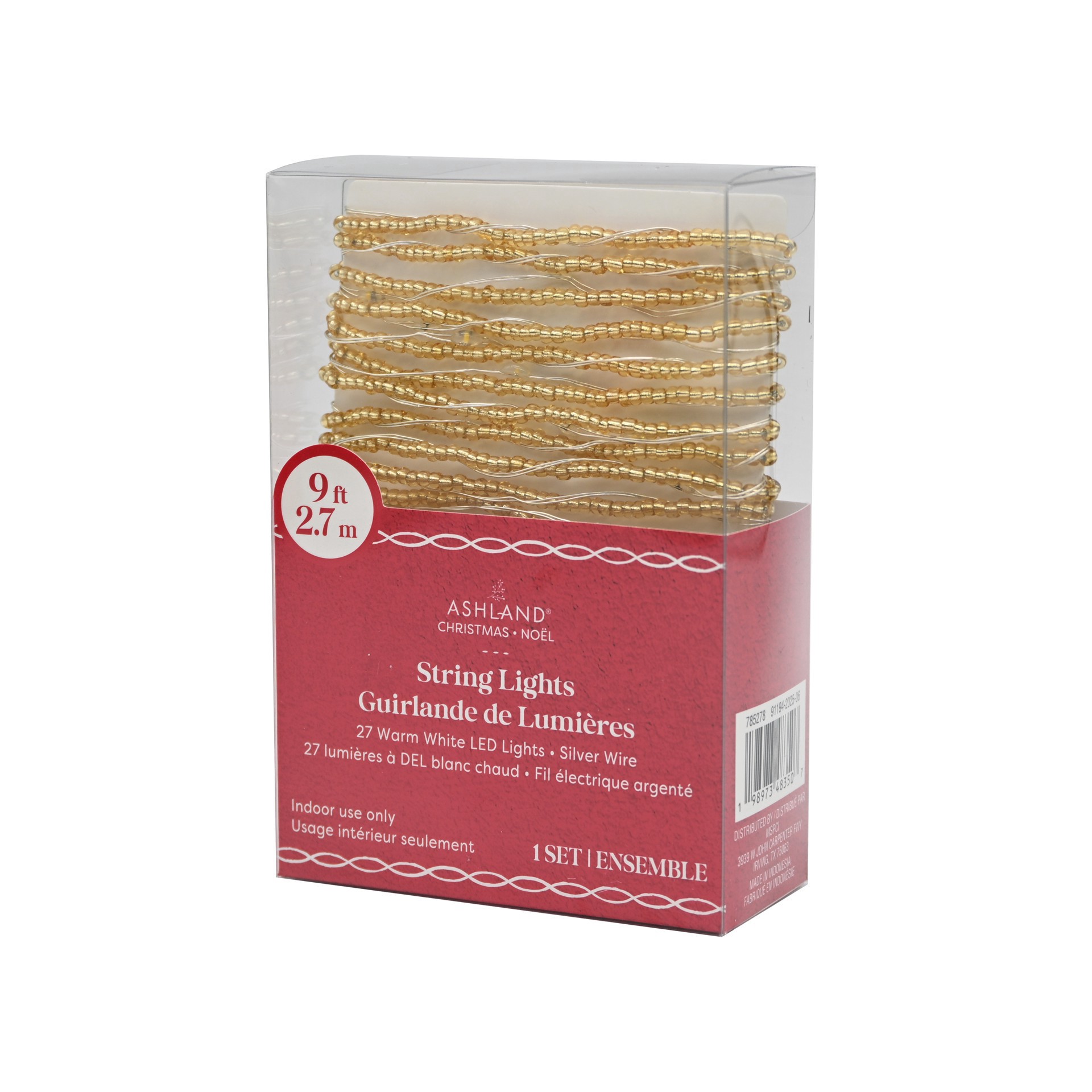 slide 3 of 3, 27ct. Warm White Led Gold Bead String Lights On Silver Wire By Ashland, 27 ct