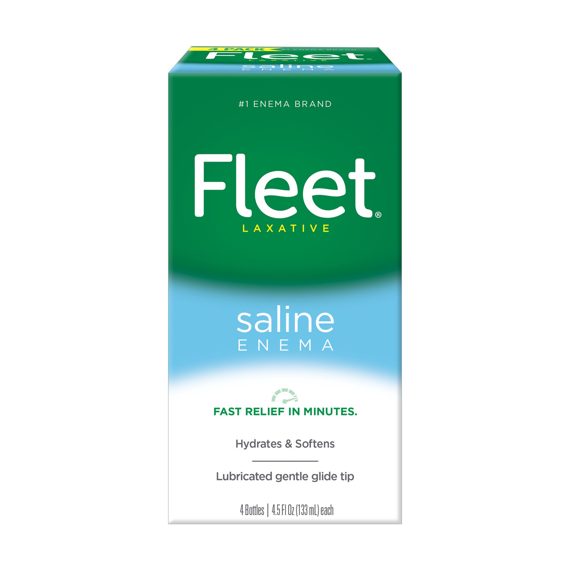 slide 1 of 10, Fleet Laxatives, Saline Enema for Adult Constipation Relief, Prefilled Enema Kit for Fast Acting Constipation Relief, 4.5 fl oz, 4 Bottles, 18 oz