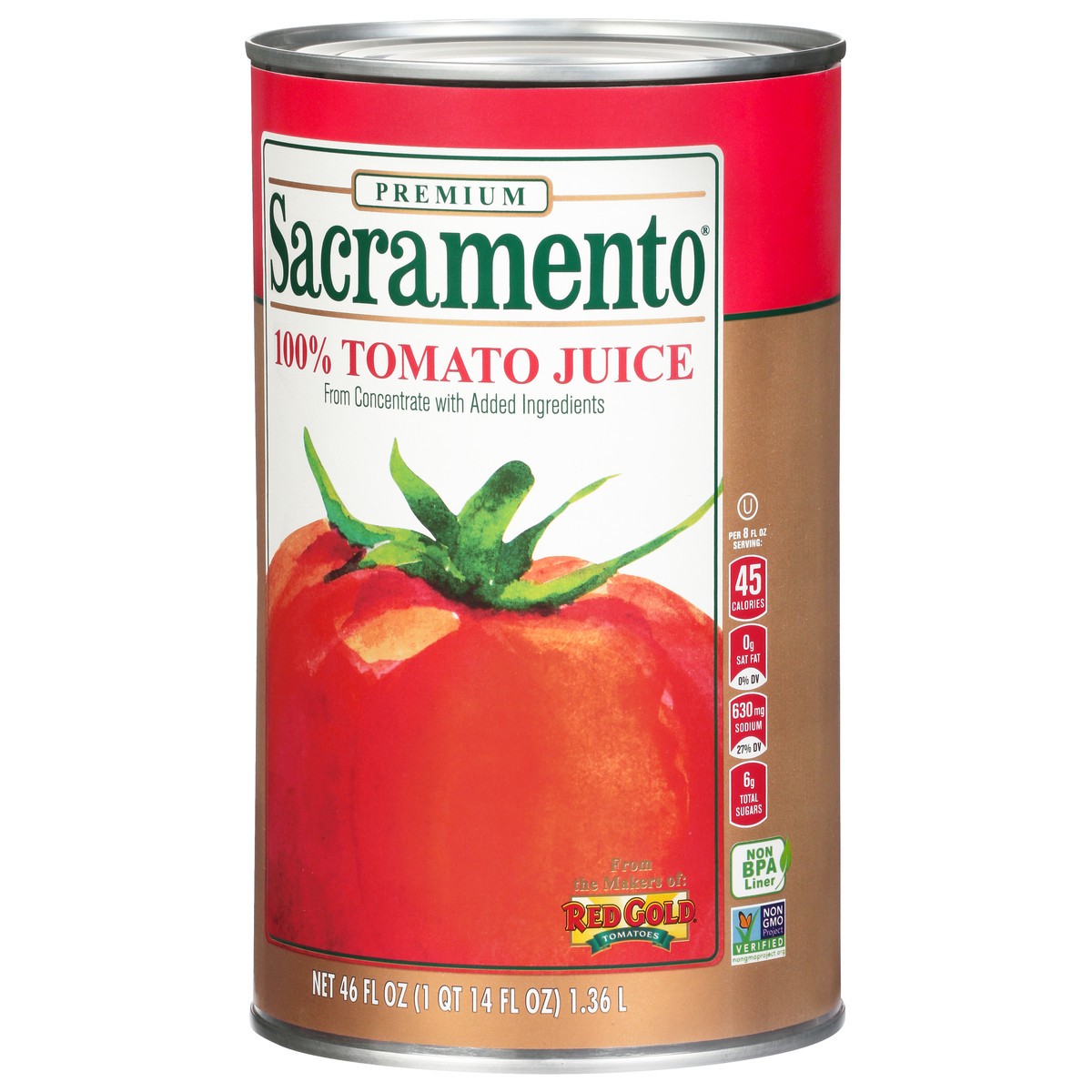 slide 2 of 10, Sacramento 100% Tomato Juice 46 fl. oz. Can, 46 fl oz